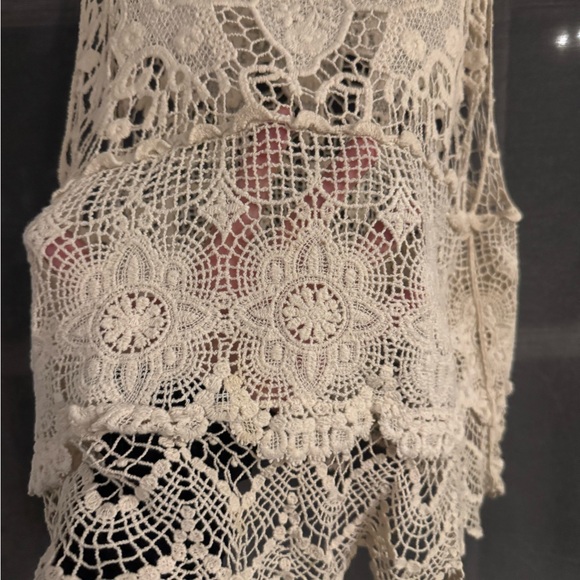 Y2K early 2000s Cream Lace Crochet Tank Top - M - Picture 4 of 4